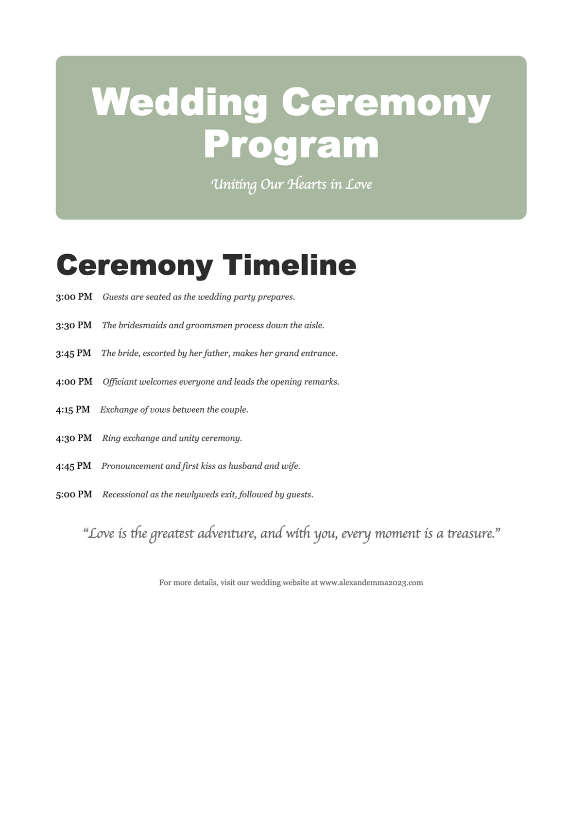 Elegant wedding program template with floral design and timeline schedule_variant_2